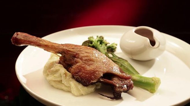 Roast Duck Maryland with Potato and Leek Mash and Red Wine Jus